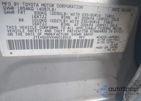 2004 Toyota Rav4 z USA, uszkodzony, nr VIN JTEHD20VX46018518